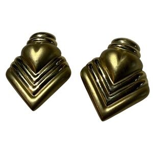 Vintage Gold Tone Chevron Heart Clip On Earrings Women's Fashion Jewelry